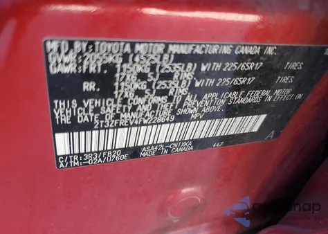 2015 Toyota Rav4 Le из США, поврежденный, VIN 2T3ZFREV4FW228649